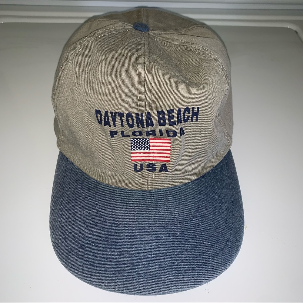 DAYTONA BEACH FLORIDA USA COBRA CARS Khaki & Denim Baseball Cap Vintage 90’s EXC